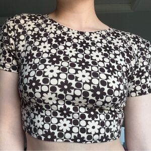 Floral Geometric Crop Top - Black and White